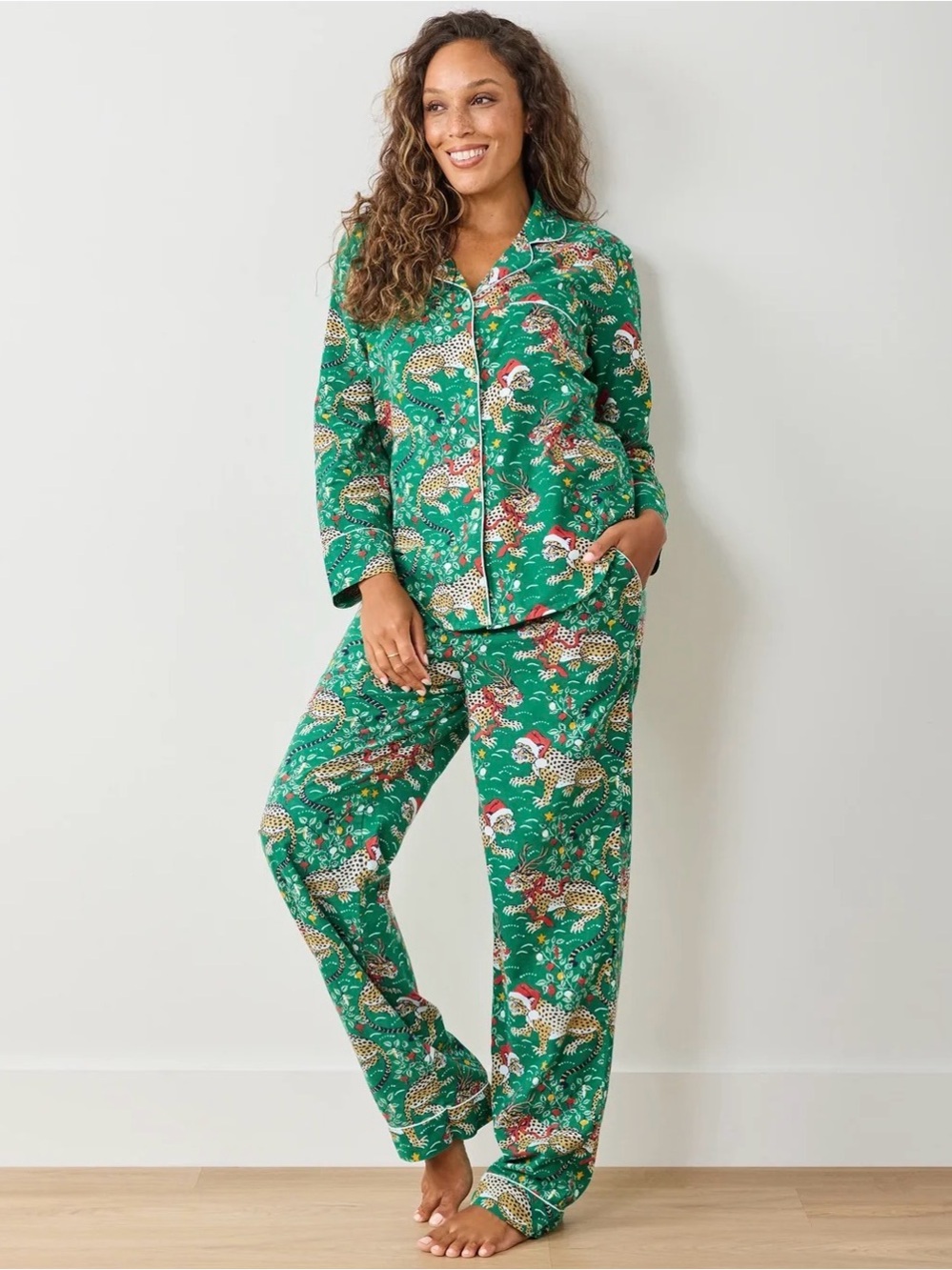 Printfresh Very Merry Bagheera Long Organic Cotton Pajama Set Green Size 3X NWT